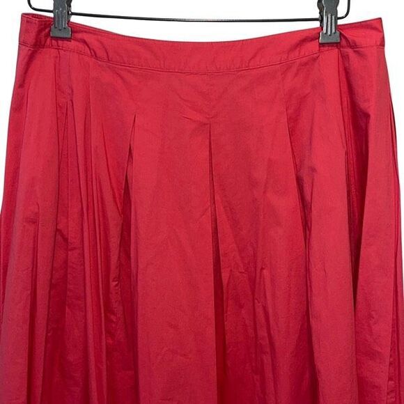 Talbots Pleated A-Line Skirt Cotton Pockets Coral Red Size‎ 10 - Picture 2 of 8